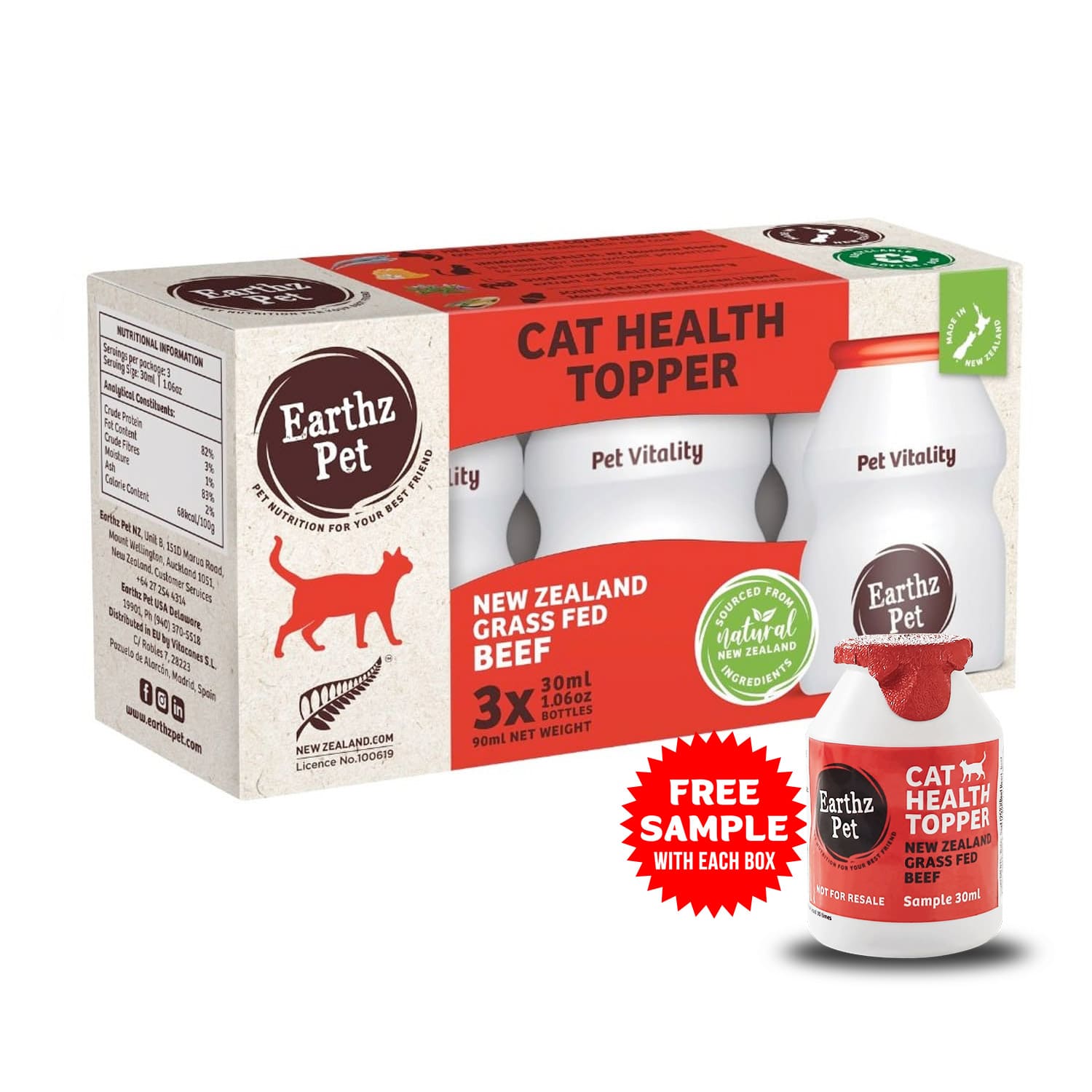 Earthz Pet New Zeeland Beef Heath Topper For Cats (3 x 30 ml)