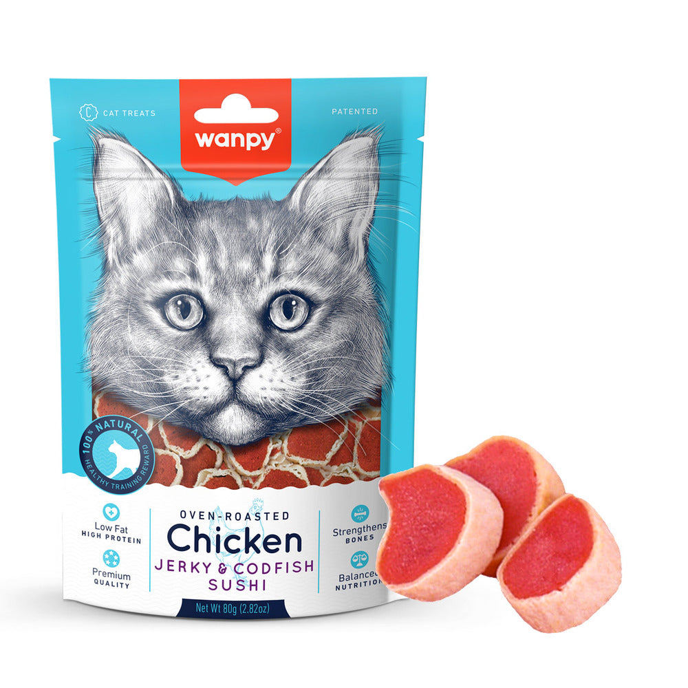 WANPY Chicken Jerky & Codfish Sushi Cat Treats (80 gr)