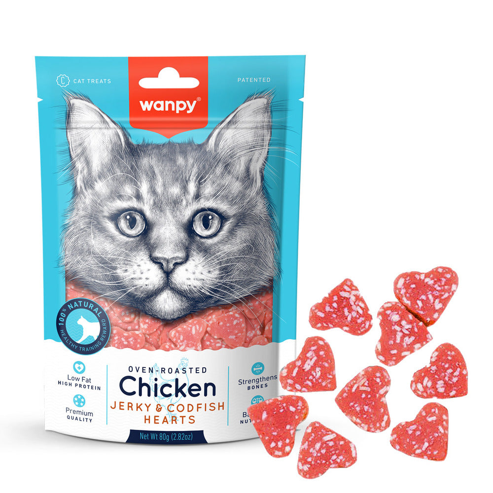 WANPY Chicken Jerky & Codfish Hearts Cat Treats (80 gr)