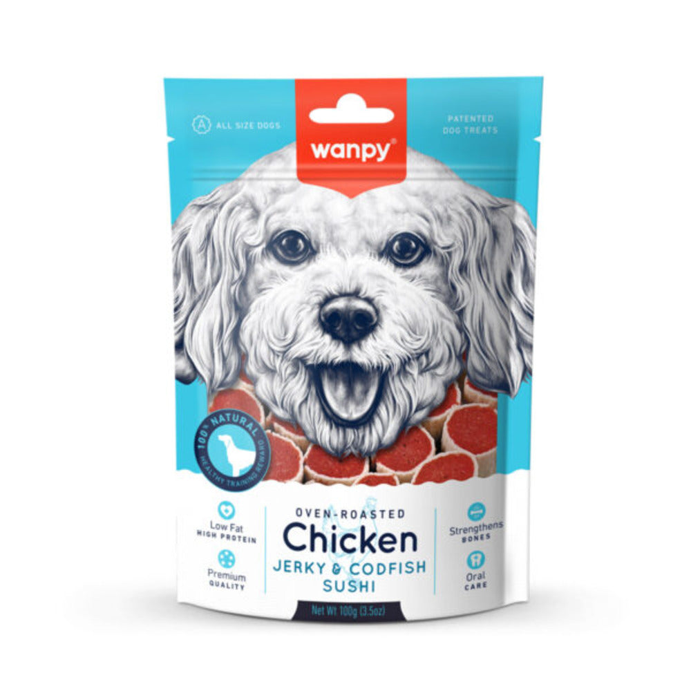 WANPY Chicken Jerky & Codfish Sushi Dog Treats (100gr)