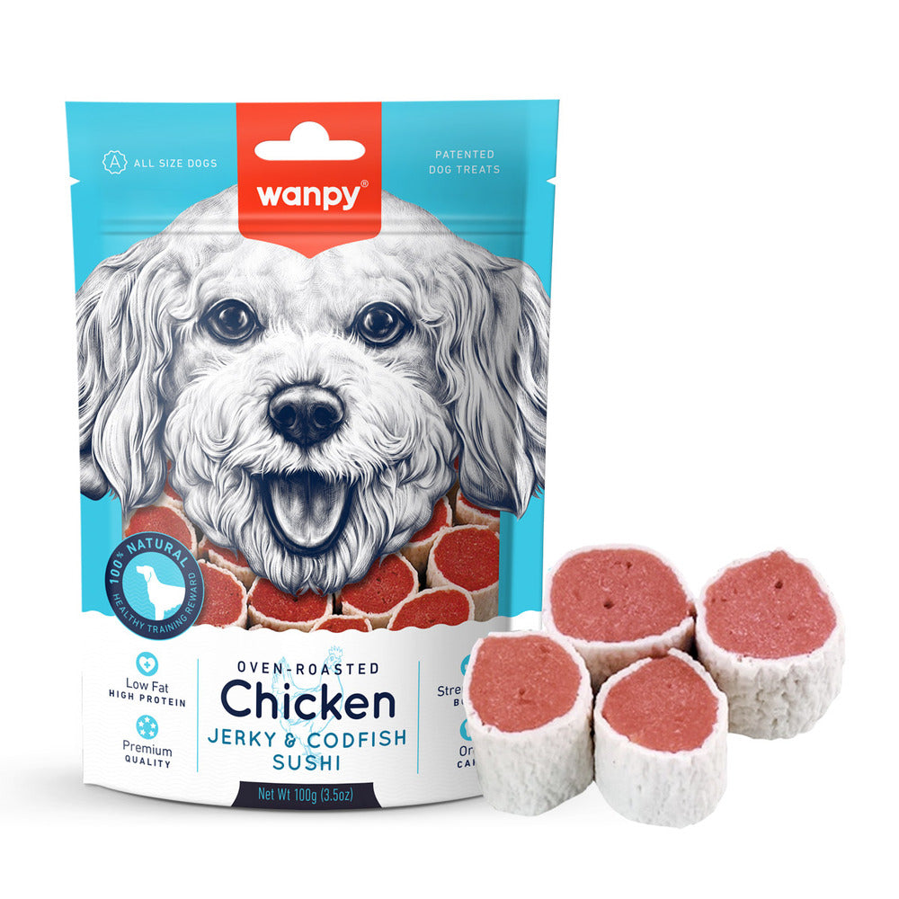 WANPY Chicken Jerky & Codfish Sushi Dog Treats (100gr)