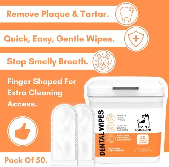 DOGSLIFE Dental Wipes With Aloe Vera (50pcs)