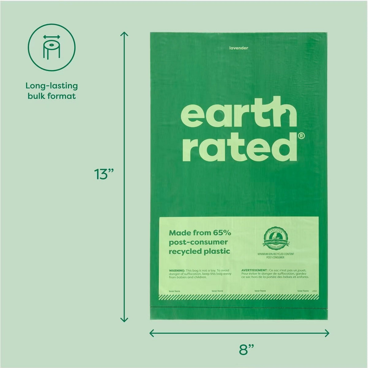 EARTH RATED Dog Poop Bags Bulk Single Roll (300 bags)