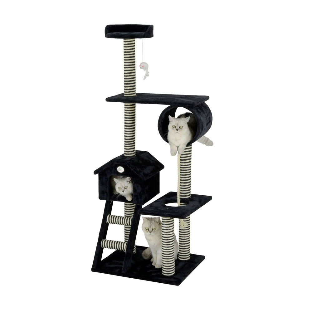 GO PETCLUB 60" Black Cat Tree Condo With Sisal Covered Posts