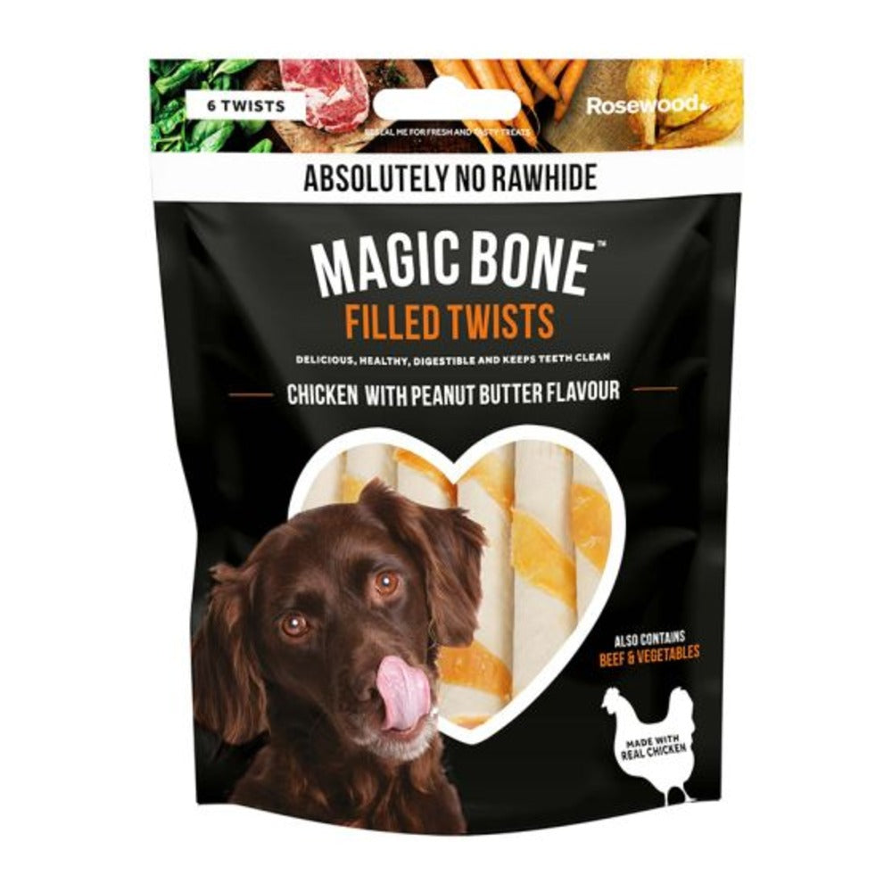 ROSEWOOD Magic Bone Filled Twists Dog Treats With Chicken & Peanut Butter (195gr)