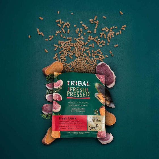 TRIBAL Fresh Pressed Complete Cold Pressed Adult Small Breed Dog Dry Food With Duck (1.5kgs)