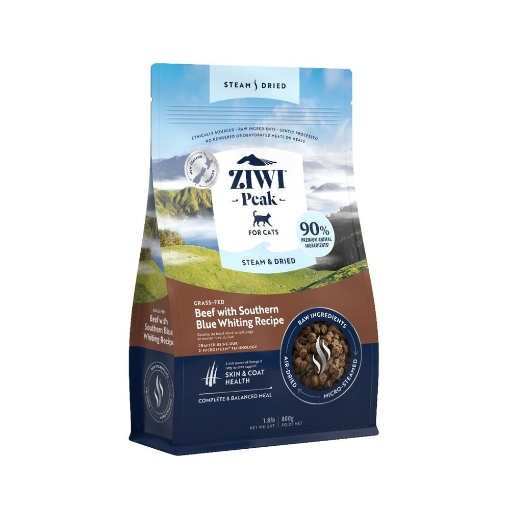 ZIWI PEAK Steam & Dried Grass-Fed Beef With Southern Blue Whiting Recipe Dry Cat Food