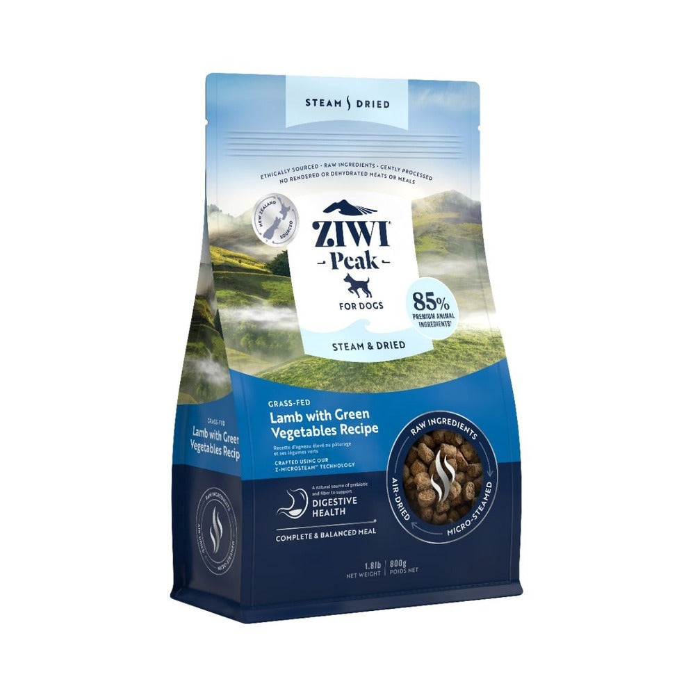 ZIWI PEAK Steam & Dried Grass-Fed Lamb With Green Vegetables Recipe Dry Dog Food