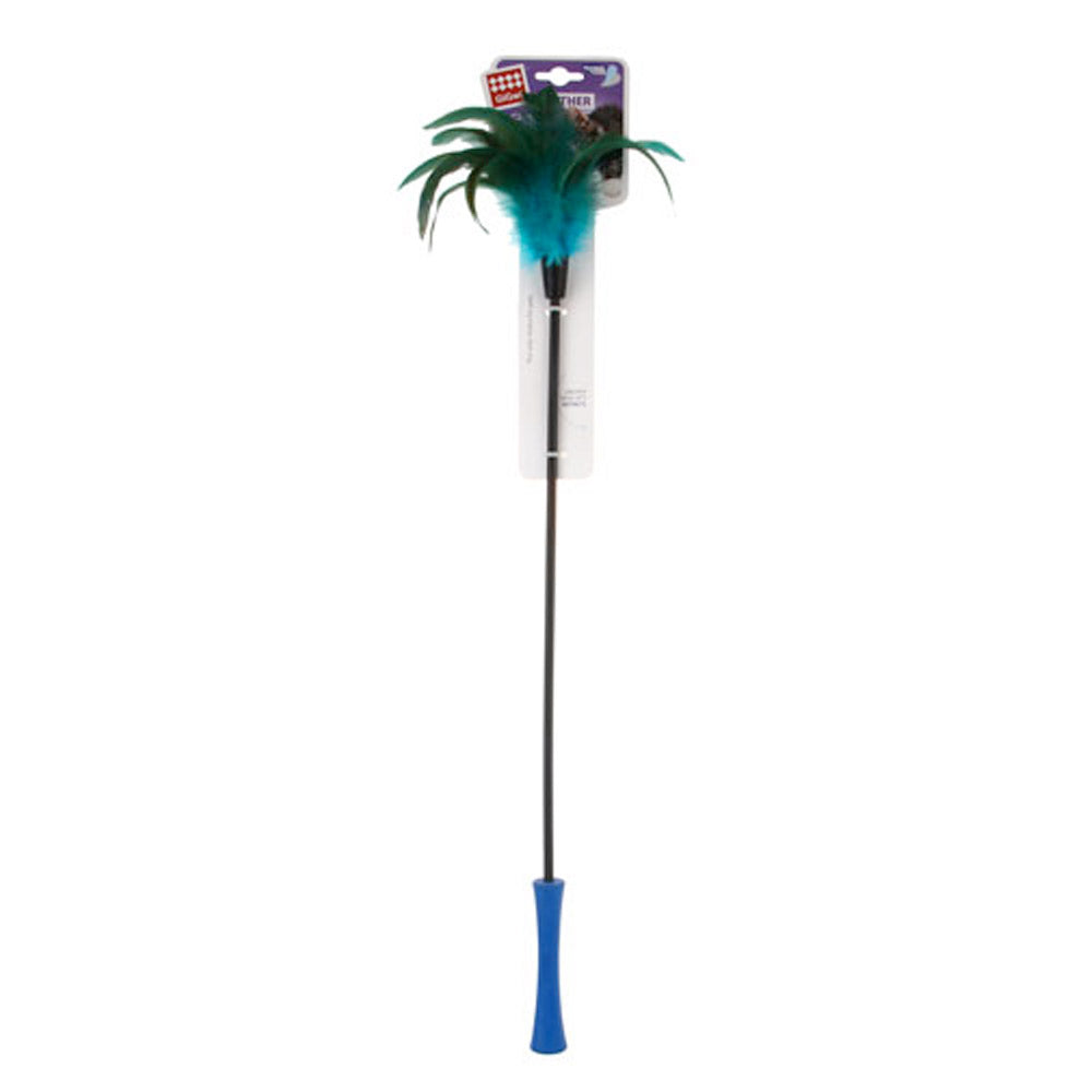GIGWI Feather Teaser with Natural Plush Tail and TPR Handle (Blue)