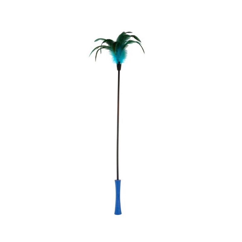 GIGWI Feather Teaser with Natural Plush Tail and TPR Handle (Blue)