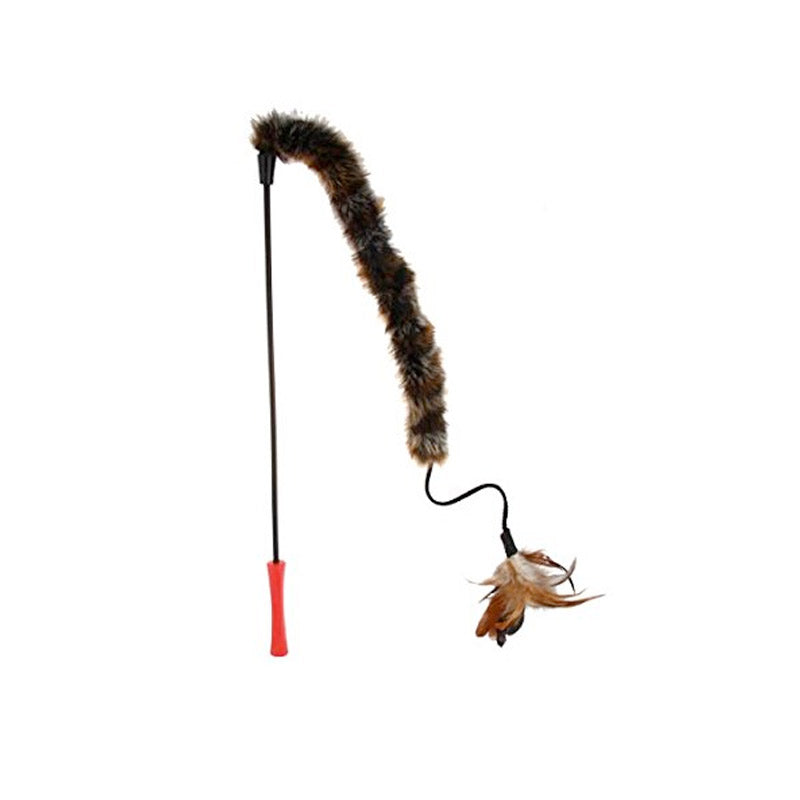 GIGWI Feather Teaser with Natural Plush Tail and TPR Handle