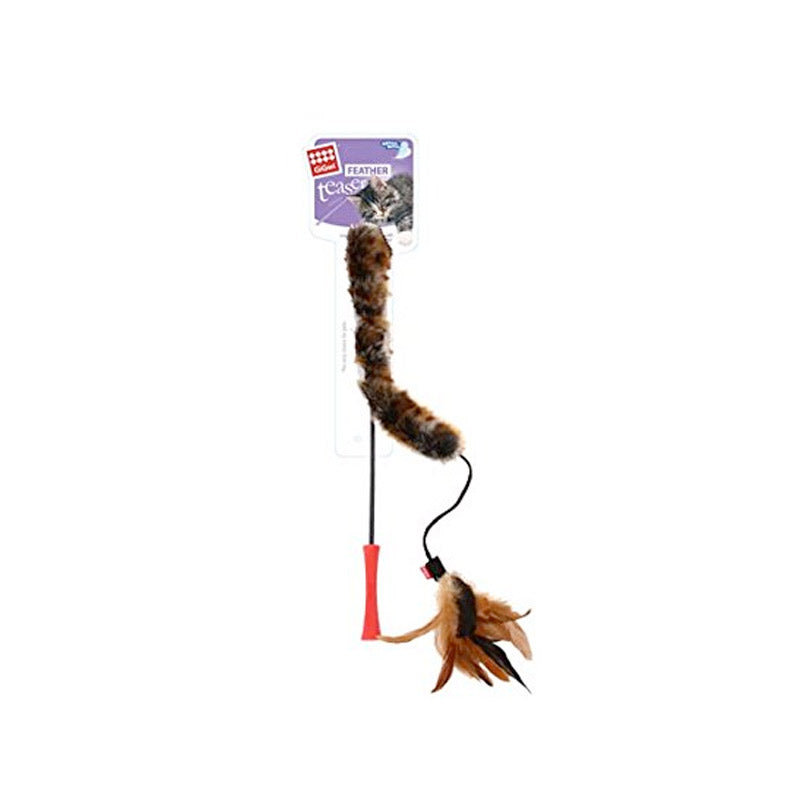 GIGWI Feather Teaser with Natural Plush Tail and TPR Handle