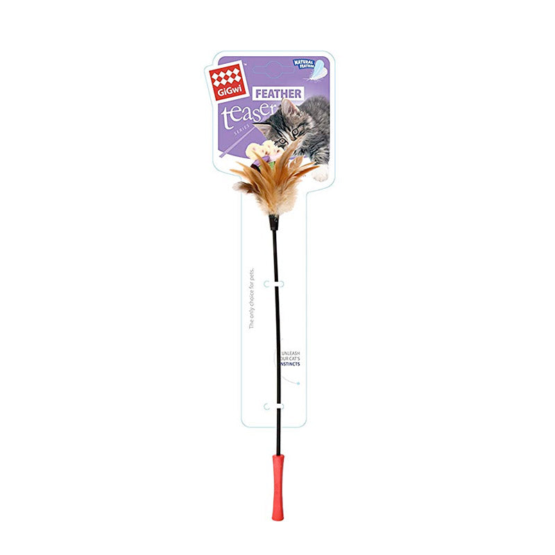 GIGWI Feather Teaser with Natural Plush Tail and TPR Handle (Purple)