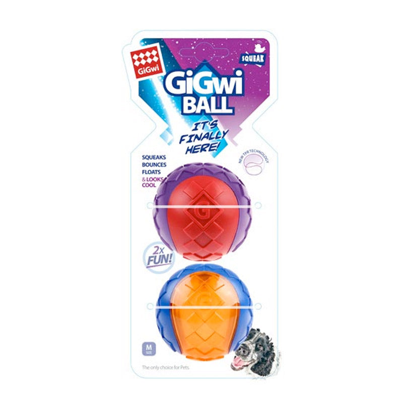 GIGWI Ball Squeaker Red/Orange (Medium) 2pk