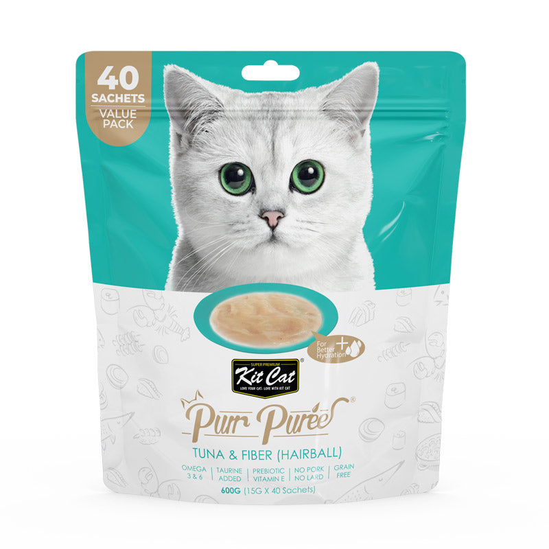 KIT CAT Purr Puree Tuna & Fiber (Hairball) (40 Sachets Value Pack)