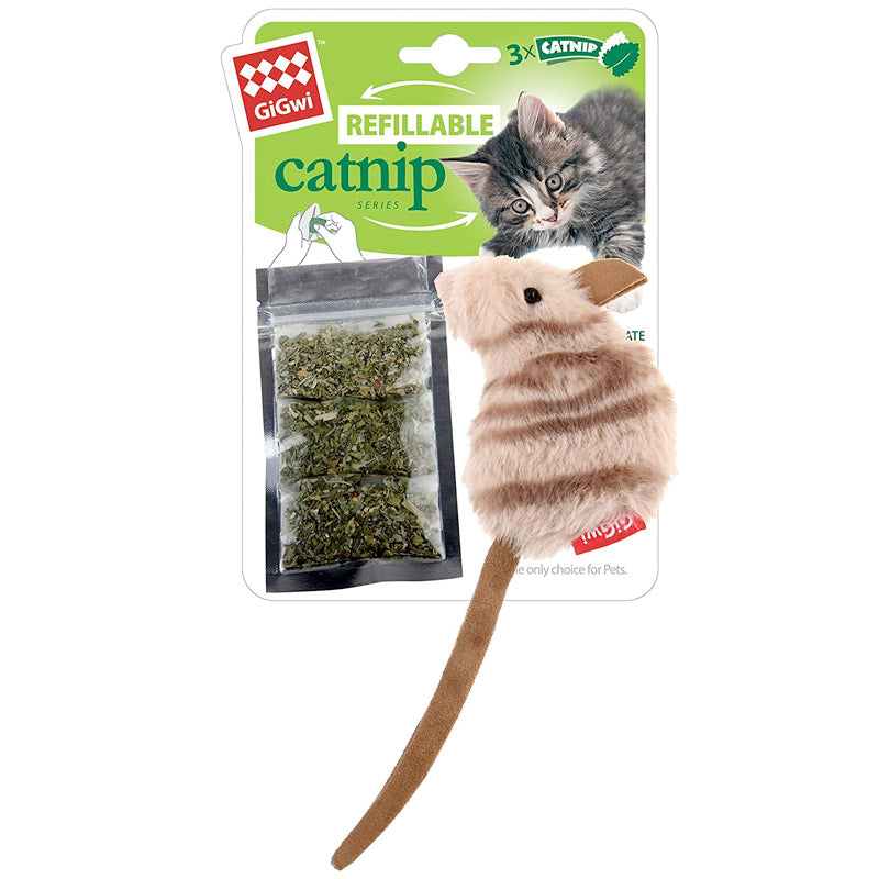 GIGWI Refillable Catnip Toy with 3 Catnip Bags (Mouse)