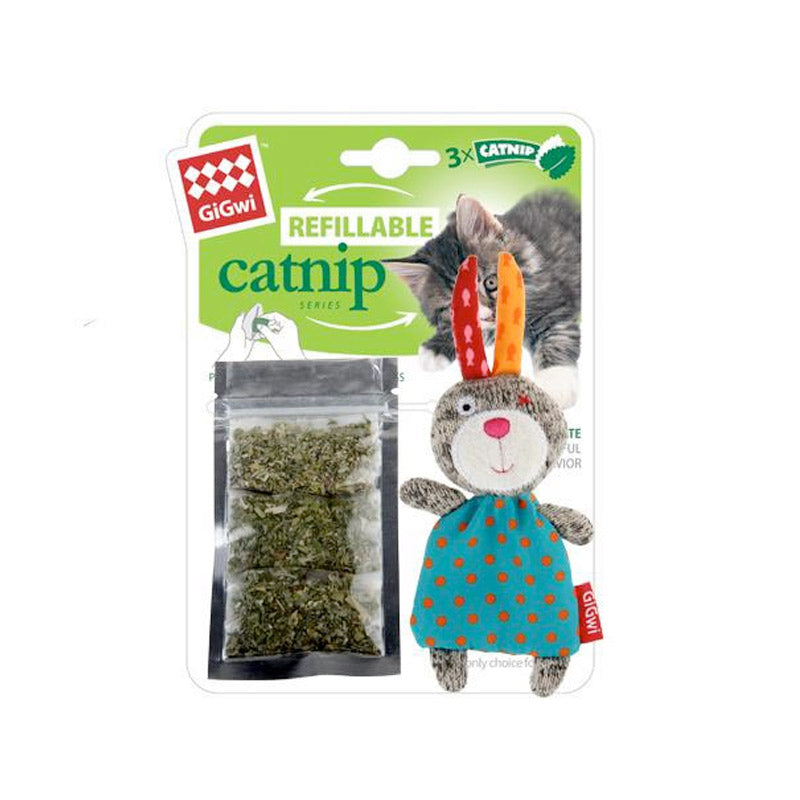 GIGWI Refillable Catnip Toy with 3 Catnip Bags (Rabbit)