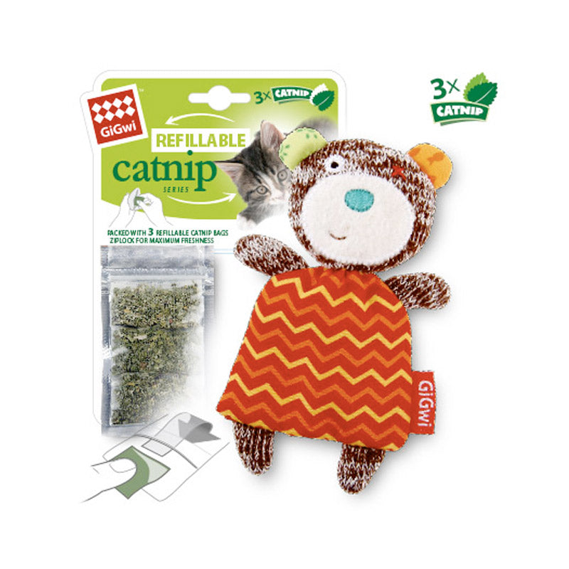GIGWI Refillable Catnip Toy with 3 Catnip Bags (Bear)