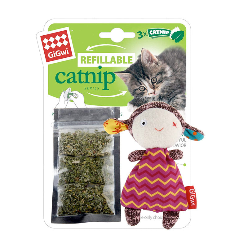 GIGWI Refillable Catnip Toy with 3 Catnip Bags (Sheep)