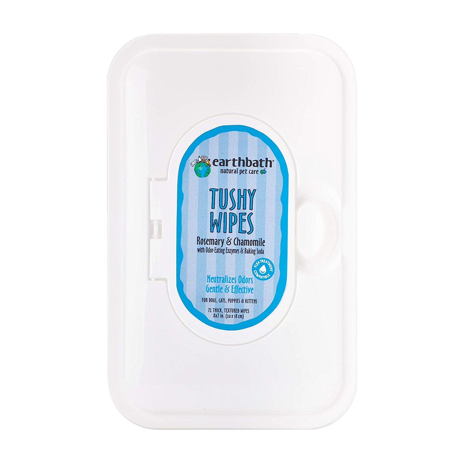 EARTHBATH Tushy Wipes (Rosemary & Chamomile Odor-Eating Enzymes & Baking Soda) 72 ct