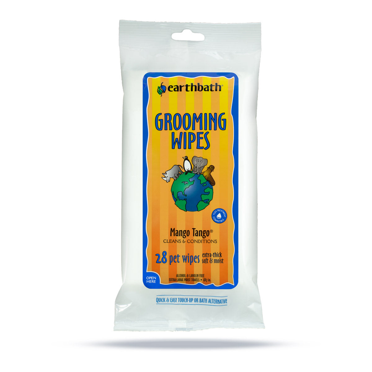 EARTHBATH Grooming Wipes Extra Thick & Extra Large Mango Tango 28 ct