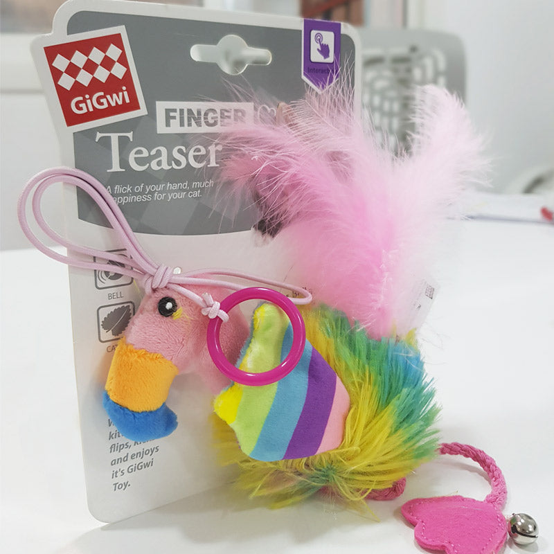 GIGWI Finger Ring Bird with Crinkle Paper and Bell (Pink&Blue)