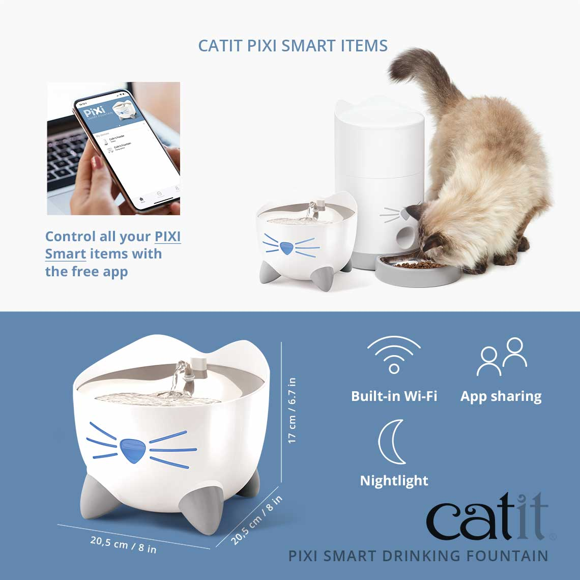 CATIT Pixi Smart Fountain With Stainless Steel Top ( White Color 2L)