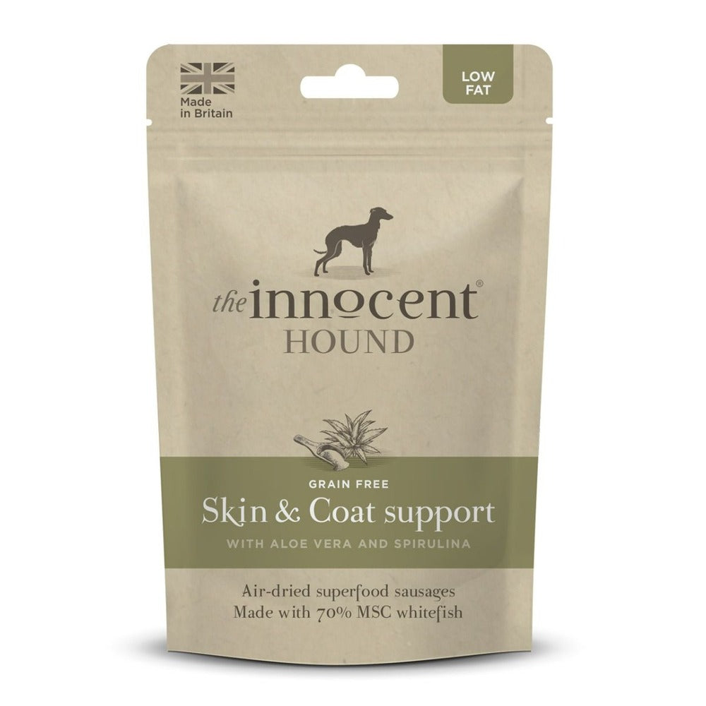 THE INNOCENT HOUND Skin & Coat White Fish Sausages With Aloe Vera & Spirulina Dog Treats