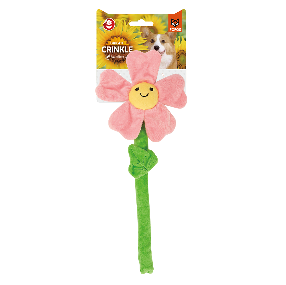 FOFOS Pink Flower Crinkle Rope Dog Toy