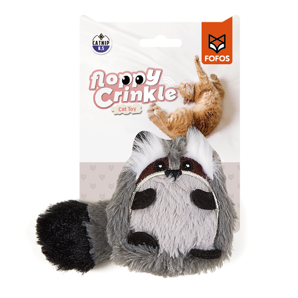 FOFOS Raccoon Floopy Crinkle Cat Toy