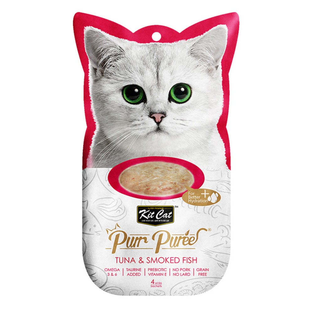 KIT CAT Purr Puree 4 Sachets Tuna & Smoked Fish (Exp: 8th June 2024)