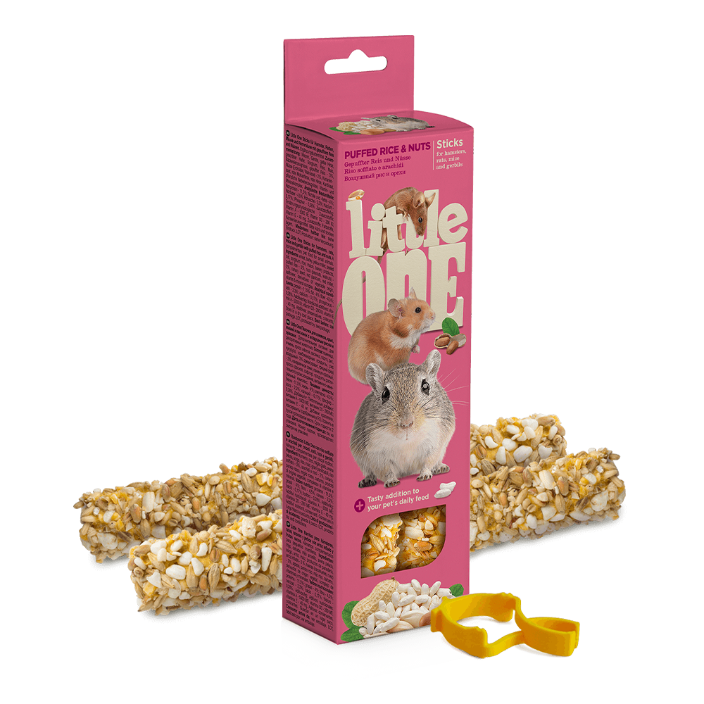 LITTLE ONE Sticks With Puffed Rice & Nuts For Hamsters, Mice & Gerbils (2 x 55gr)