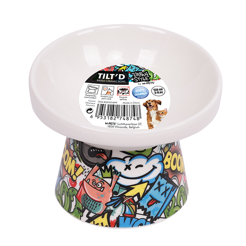 M-PETS Freestyle Multicolored Raised Ceramic Bowl