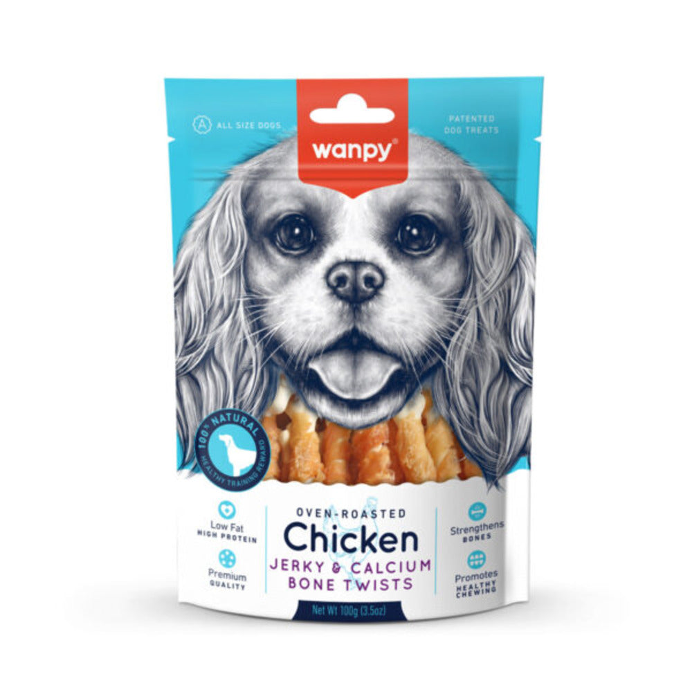 WANPY Chicken Jerky Calcium Bone Twists Dog Treats (100gr)