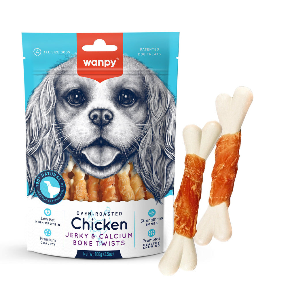 WANPY Chicken Jerky Calcium Bone Twists Dog Treats (100gr)