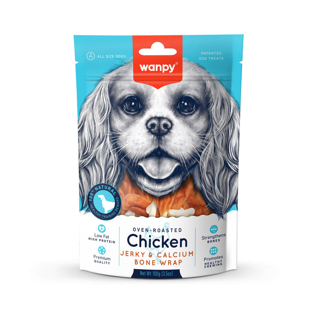 WANPY Chicken Jerky Calcium Bone Wrap Dog Treats (100gr)