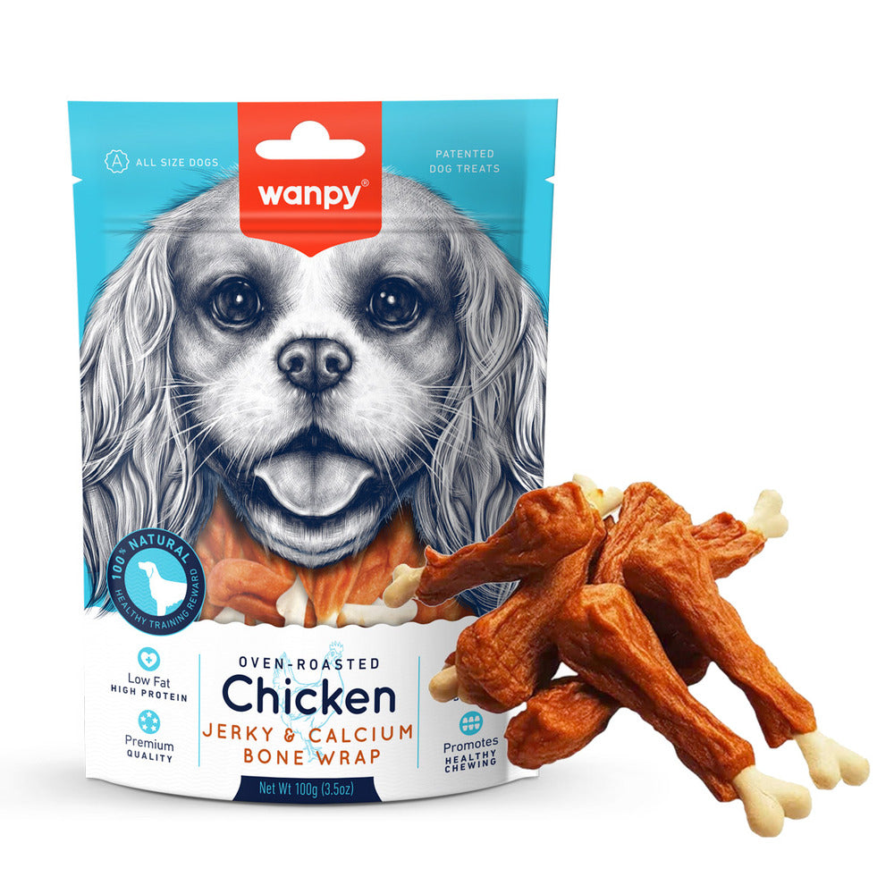 WANPY Chicken Jerky Calcium Bone Wrap Dog Treats (100gr)