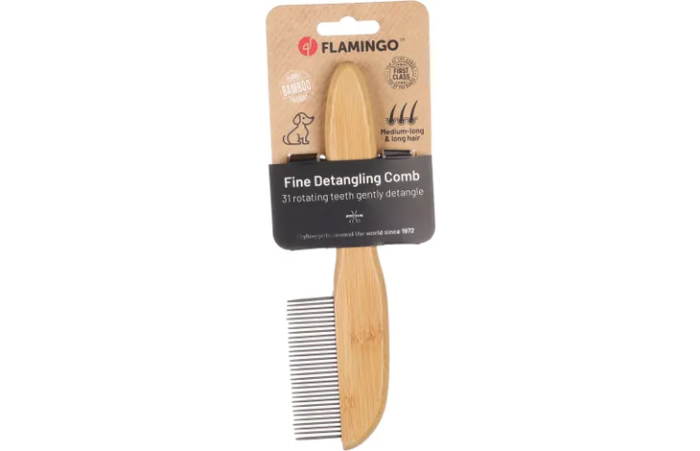 FLAMINGO Bamboo Detangling Rotating 31 Pins Comb for Dogs