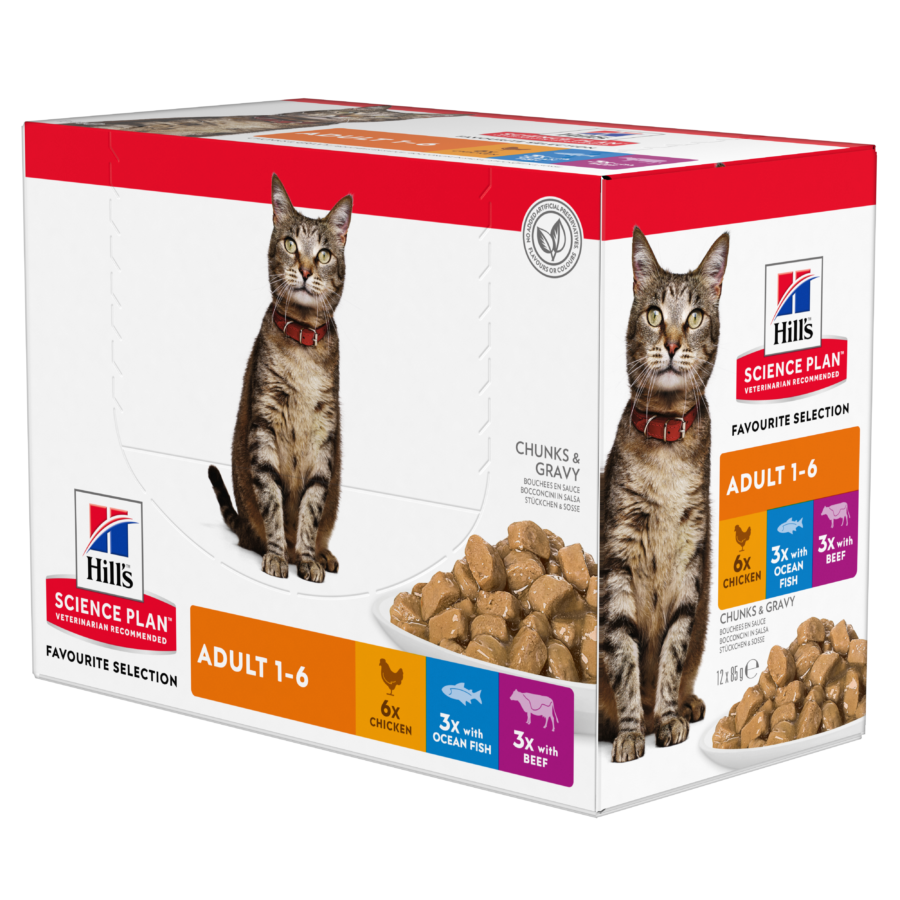 HILL'S Science Plan Adult Cat Wet Food Multipack Chicken,Ocean Fish, Beef In Gravy (12x85gr Pouches)