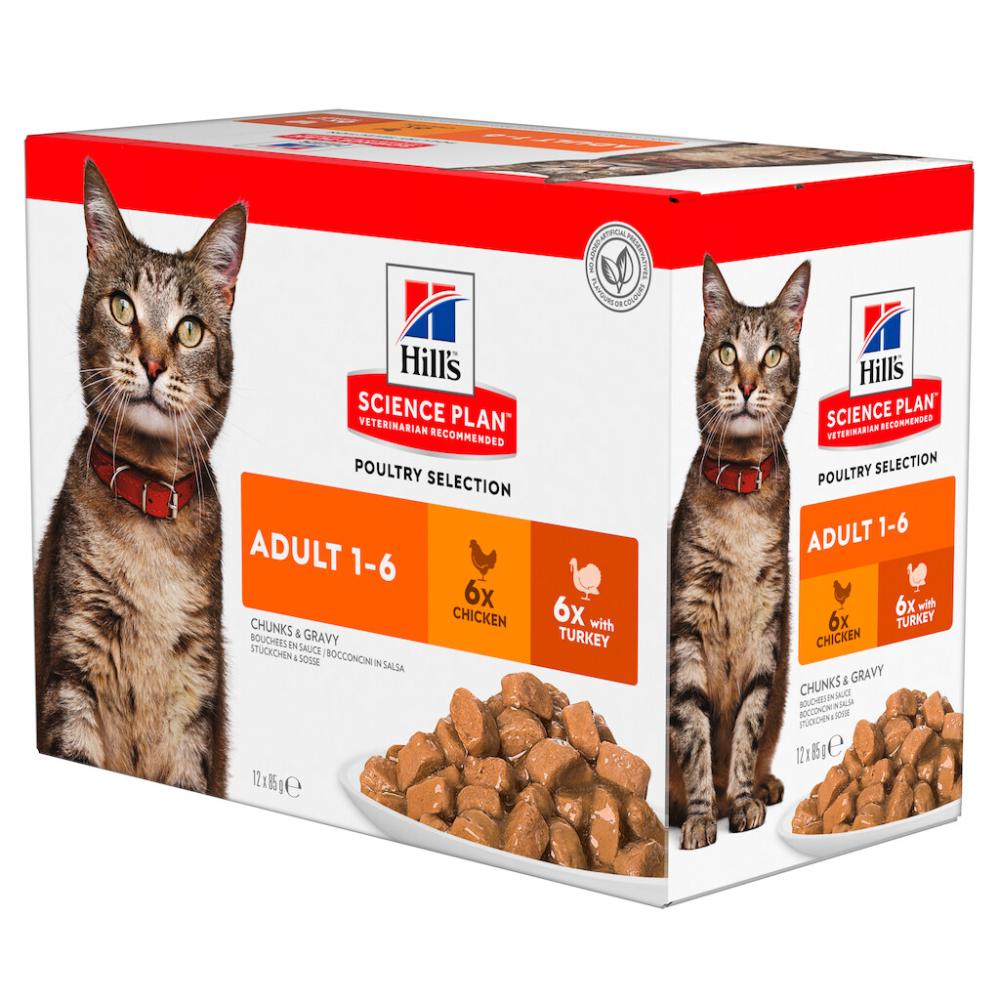 HILL'S Science Plan Adult Cat Wet Food Multipack Chicken & Turkey In Gravy (12x85gr Pouches)