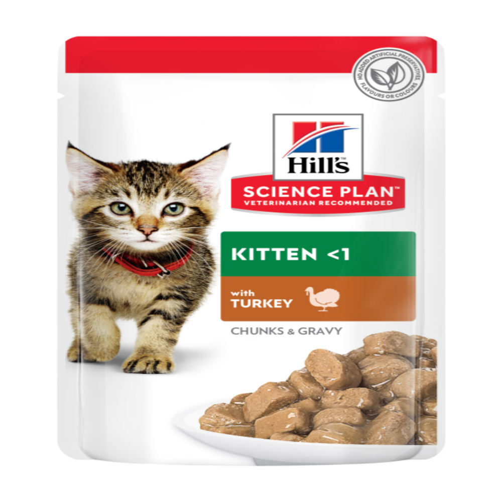 HILL'S Science Plan Kitten Tender Chunks Turkey In Gravy (12x85gr Pouches)