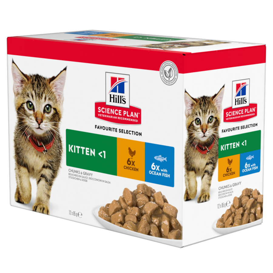 HILL'S Science Plan Multipack Kitten Wet Food Chicken & Ocean Fish In Gravy (12x85gr Pouches)