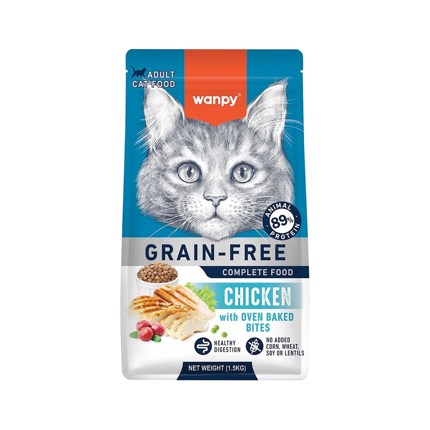 WANPY Grain Free Dry Food With Oven Baked Bites For Adult Cats (Chicken)