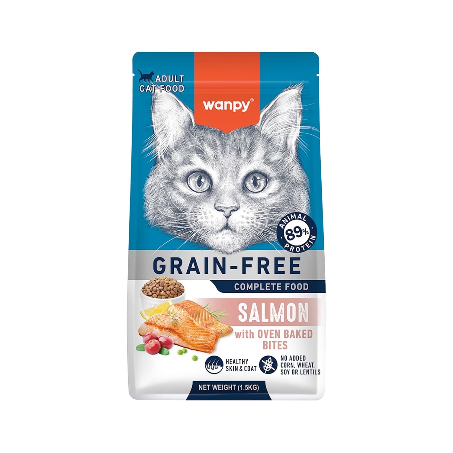WANPY Grain Free Dry Food With Oven Baked Bites For Adult Cats (Salmon)