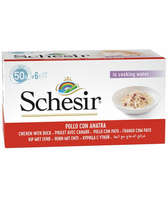 SCHESIR Wet Cat Food In Cooking Water Multipack Various Flavours  (6x50gr Tins)