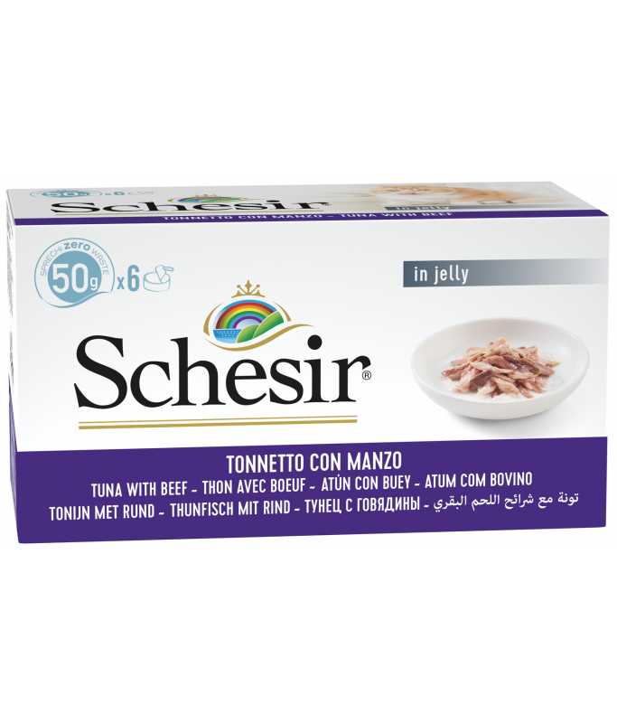 SCHESIR Wet Cat Food In Jelly Multipack Various Flavours (6x50gr Tins)