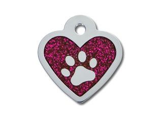 ID TAG -Heart Epoxy Pink Glitter Paw ( Small)