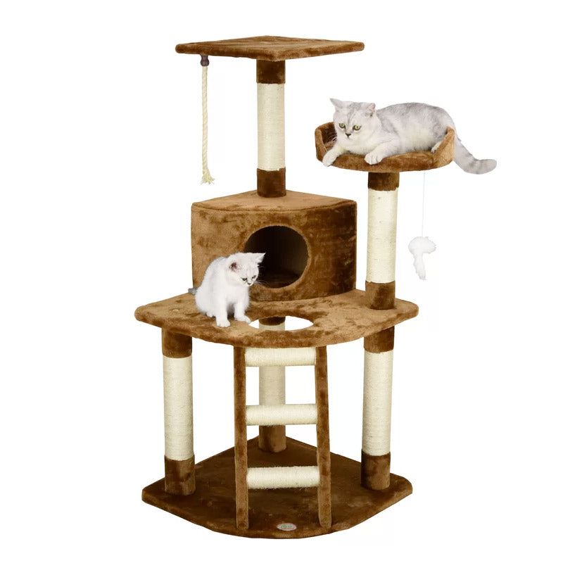 GO PETCLUB Cat Tree with Ladder & Rope (Size 81Wx64Lx121H)