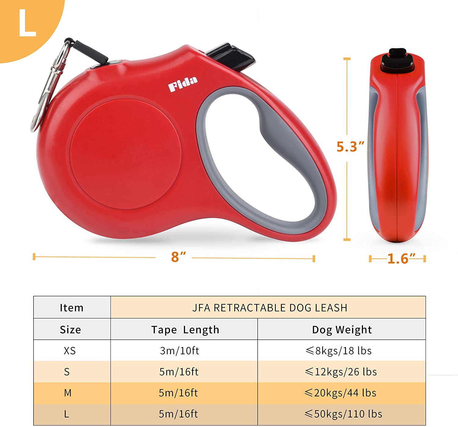 FIDA Retractable Dog Leash (JFA Series)