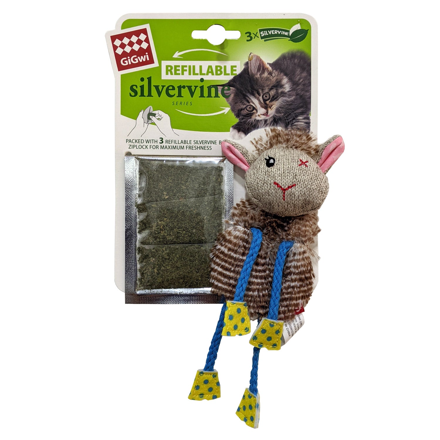 GIGWI Refillable Silvervine Toys with 3 Silvervine Bags (Sheep)